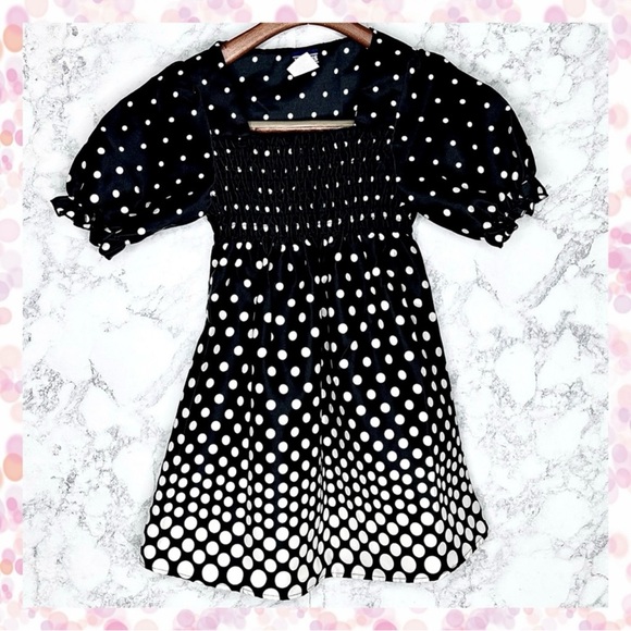 ID Tags Other - ID Tags Girls 90s Polka Dot Smocked Black & White Puff Sleeve Blouse Size Large